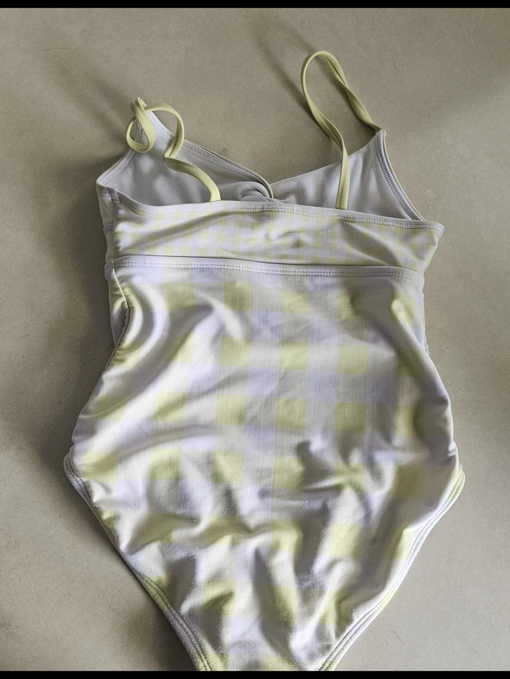 Girls' Twist-Front One-Piece Swimsuit in Soft Yellow Plaid